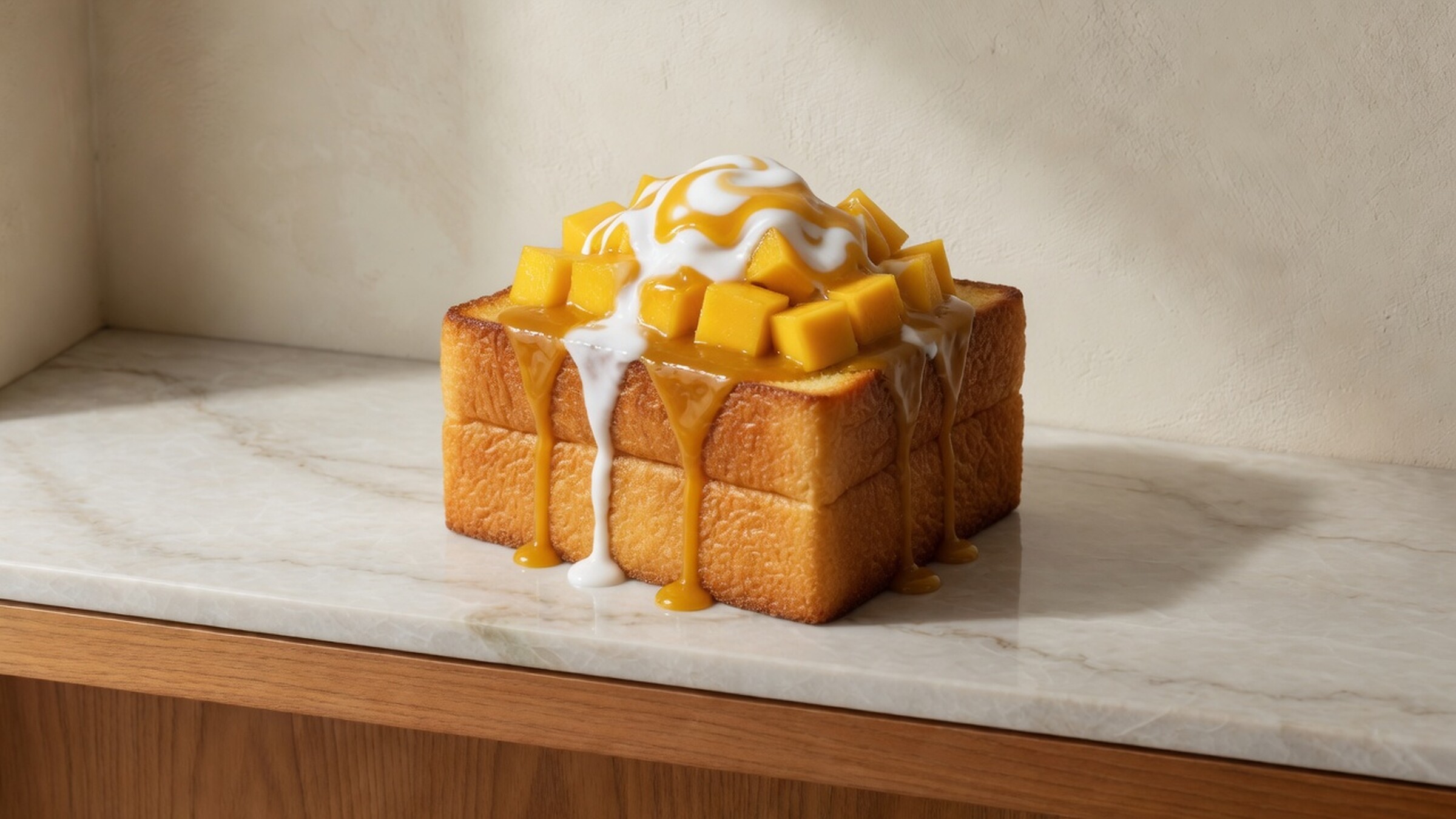 Thick Shibuya honey toast brick with mango sauce