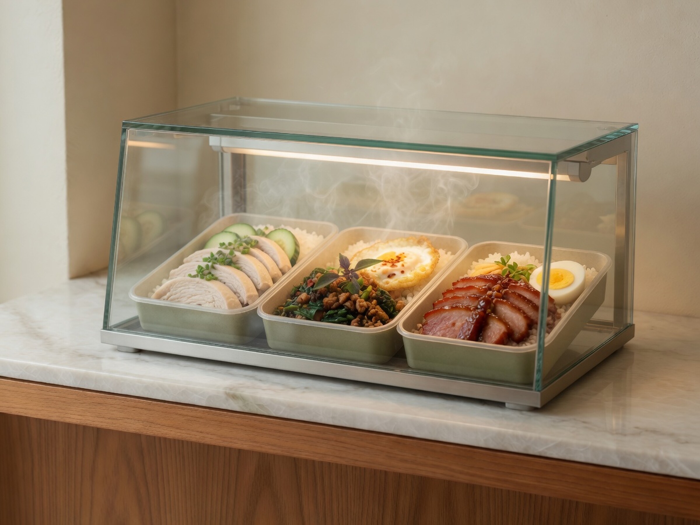 Grab-and-go hot bar with Thai lunch boxes