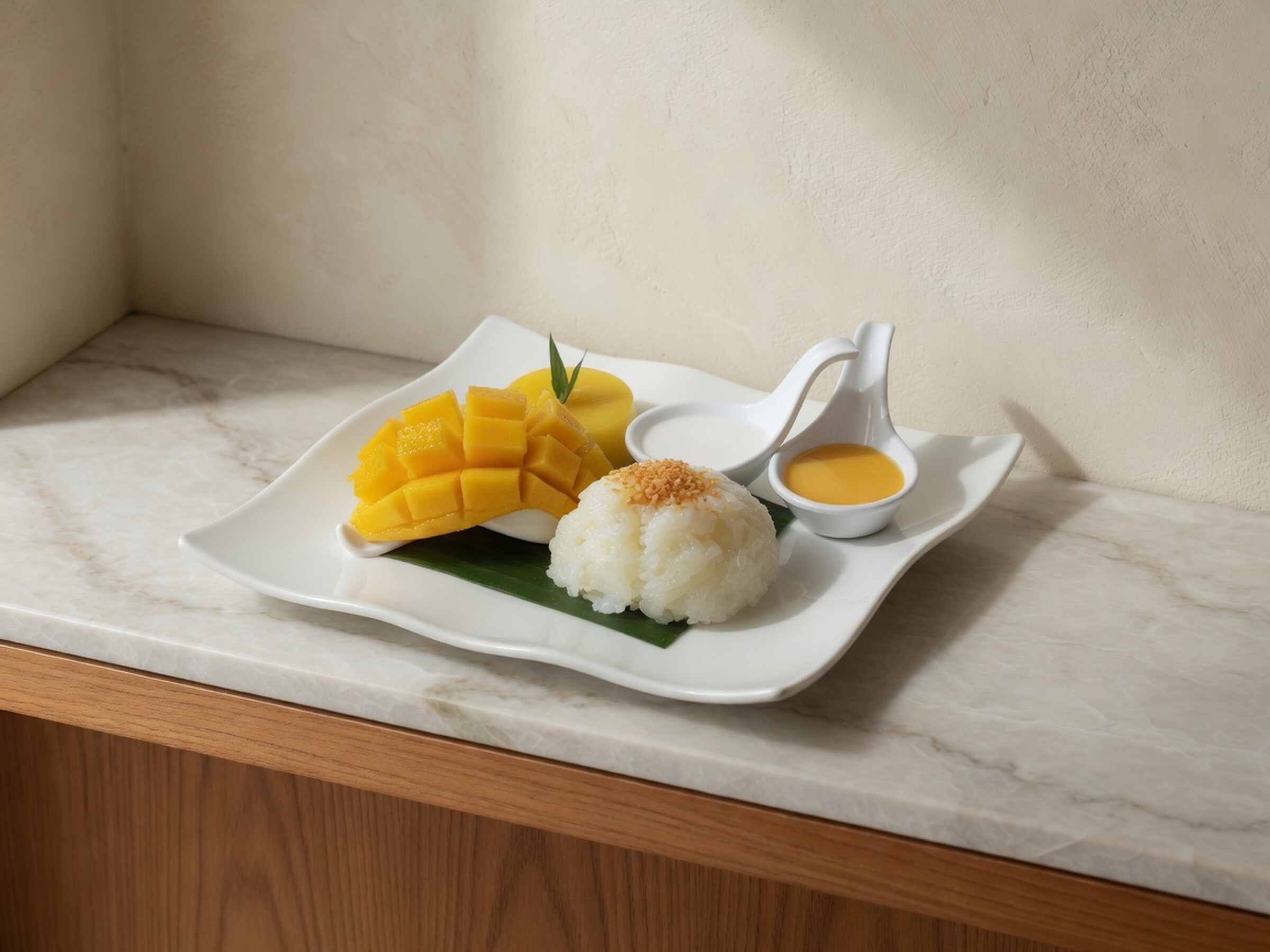 Authentic Thai mango sticky rice with coconut cream