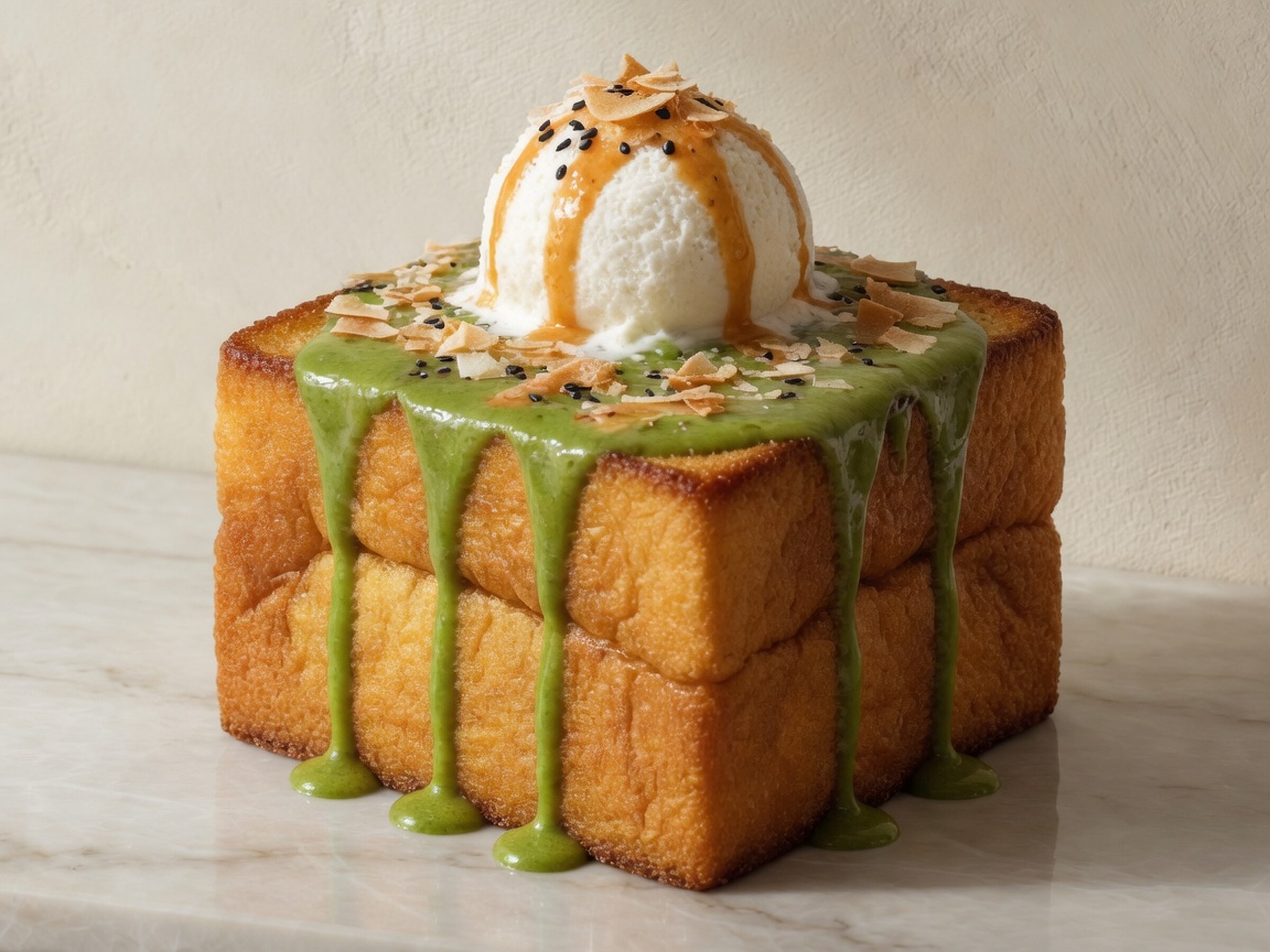 Kaya pandan toast with coconut ice cream
